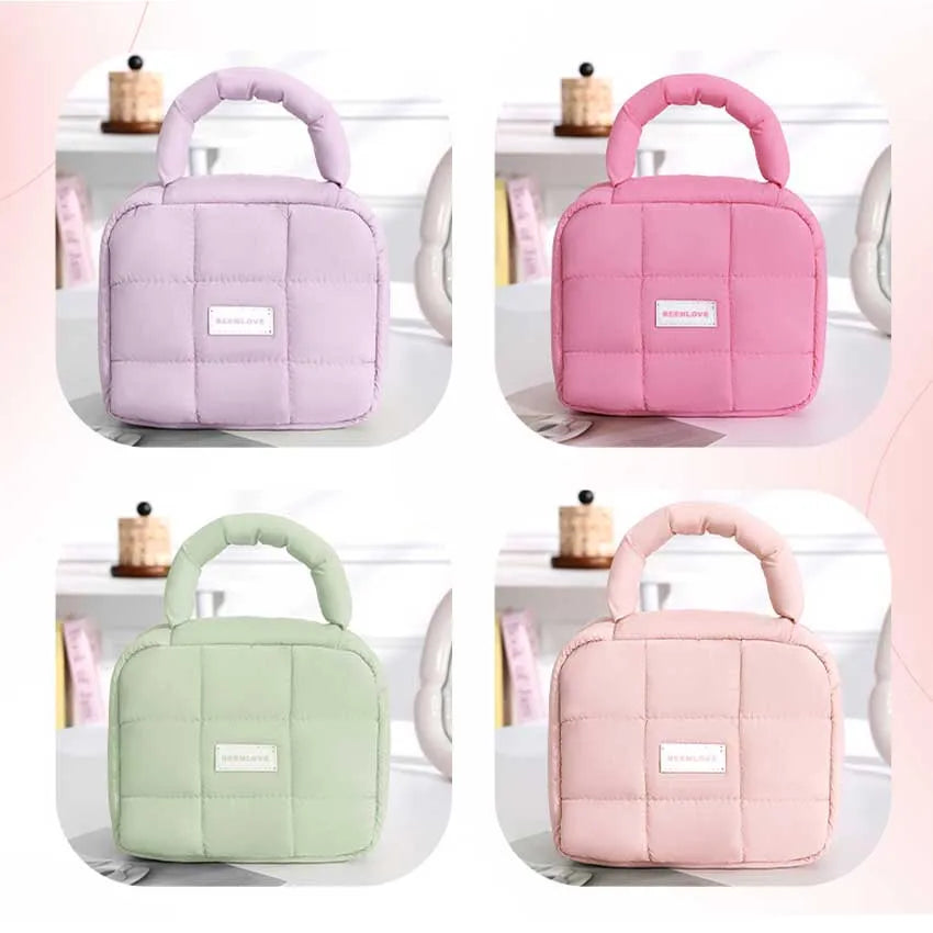 Kawaii Puffed Cosmetic Bag πΈβ¨ Cute Quilted Toiletry Pouch for Travel ππ Multi-Purpose Makeup Case