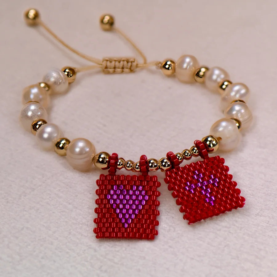 Woven Pearl Cross Heart Bracelet Beaded Miyuki Boho Christian Religious Charm Jewelry Womens 2023 Fashion Love Blessing Gift