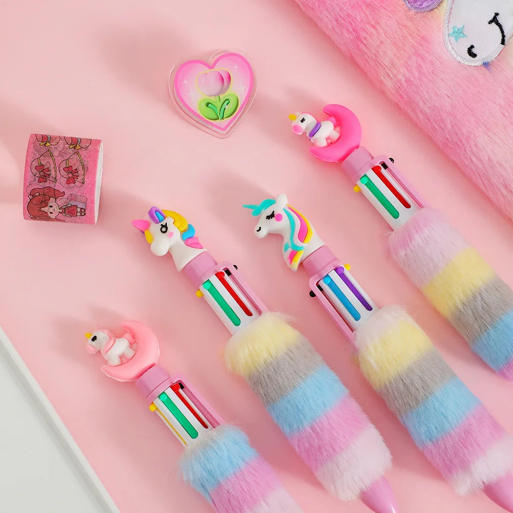 Kawaii Unicorn Plush Gel Pens Set π¨β¨ | 6 Colorful Rainbow Ballpoint Pens for Kids π | Adorable Handwriting Tools for School & Fun! π¦π