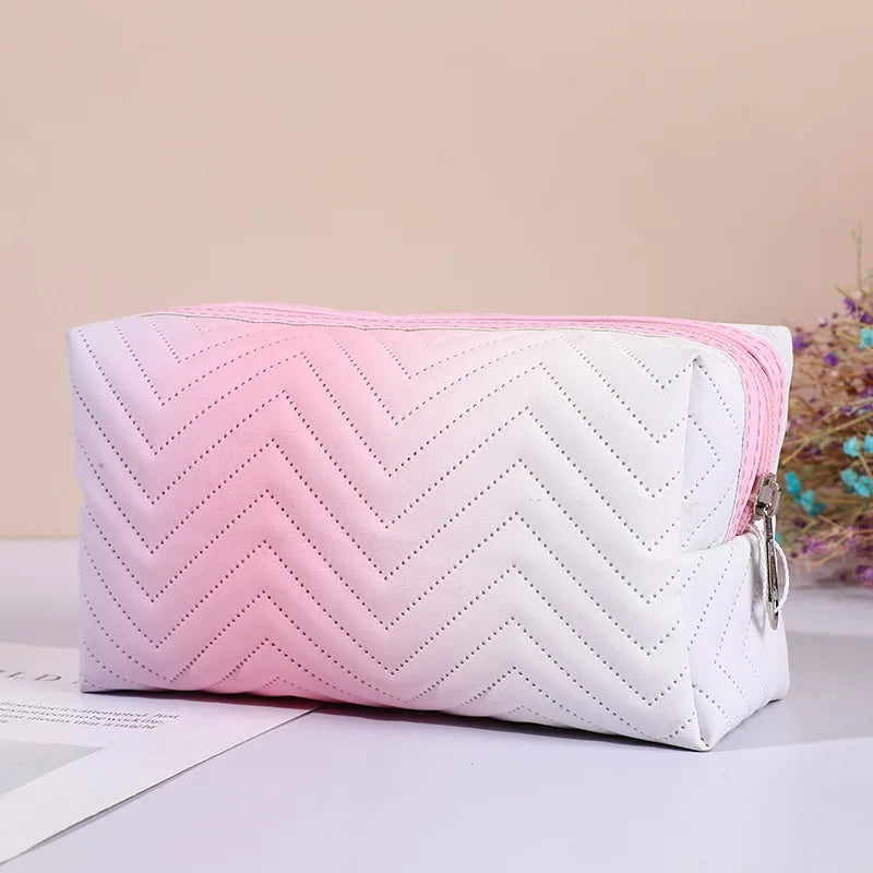 Kawaii Gradient Makeup Pouch πβ¨ | Stylish PU Leather Cosmetic Bag for Travel & Essentials ππ