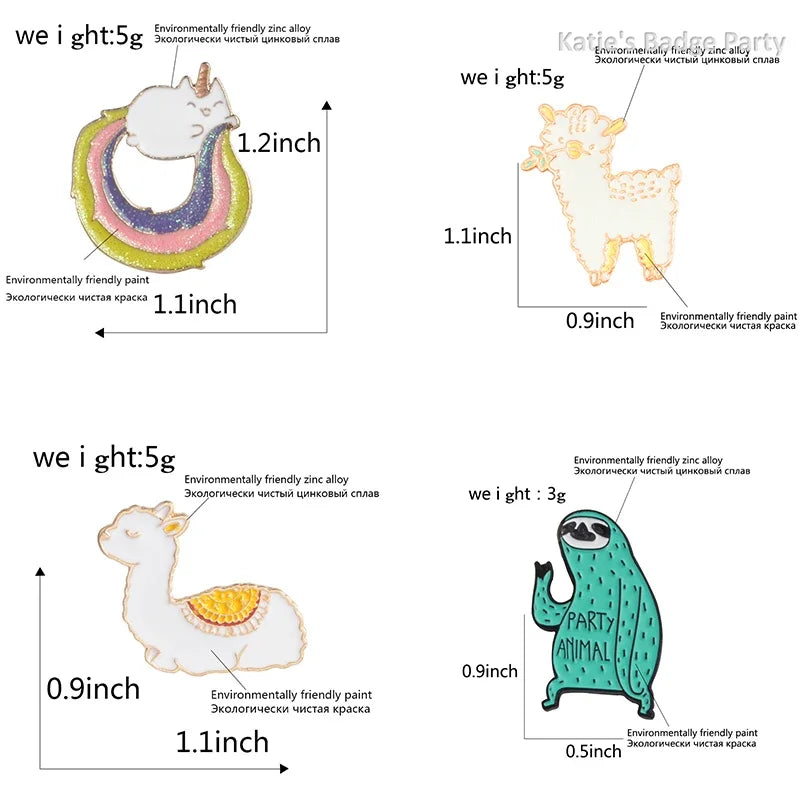 Kawaii Animal Friends Enamel Pins 🦙🐥🦥🐑 | Cute Brooches for Kids - Fun Denim & Bag Accessories 🎒✨