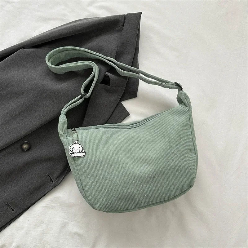 Kawaii Black Corduroy Dumpling Bag πβ¨ - Stylish Canvas Crossbody for Students! - Pixie Quill