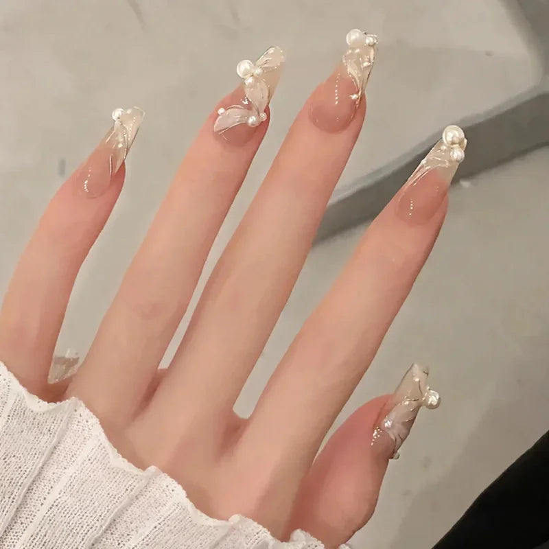 Kawaii 24pcs Pink Butterfly Press-On Nails π¦π | Jelly Gel False Nail Tips for Lovely Girls πΈβ¨ with Easy Application Tools