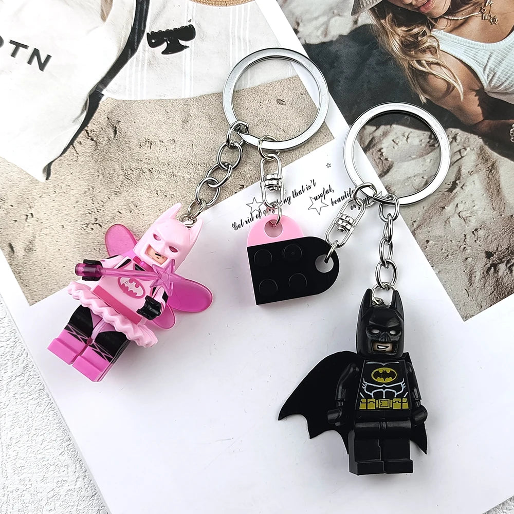 Cute 3D Fairy Star Bat Keychain Set Pink Black Heart Backpack Charm 🗝️