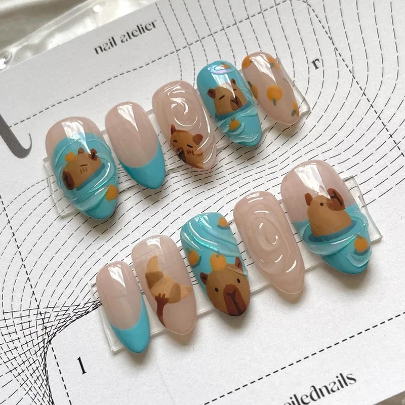 Kawaii Dreamy Starry Press-On Nails πβ¨ | 24pcs Gradient Blue French Tips with Gold Moon Designs ππ
for Sweet Almond Looks!