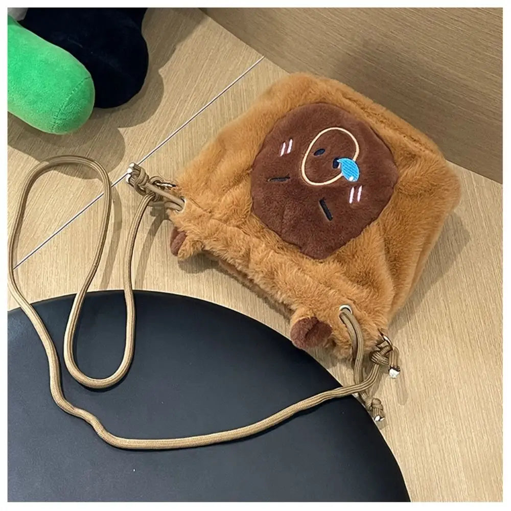 Kawaii Capybara Plush Crossbody Bag πΎβ¨ | Cute Drawstring Bucket Pouch for Phone & Coins ππ