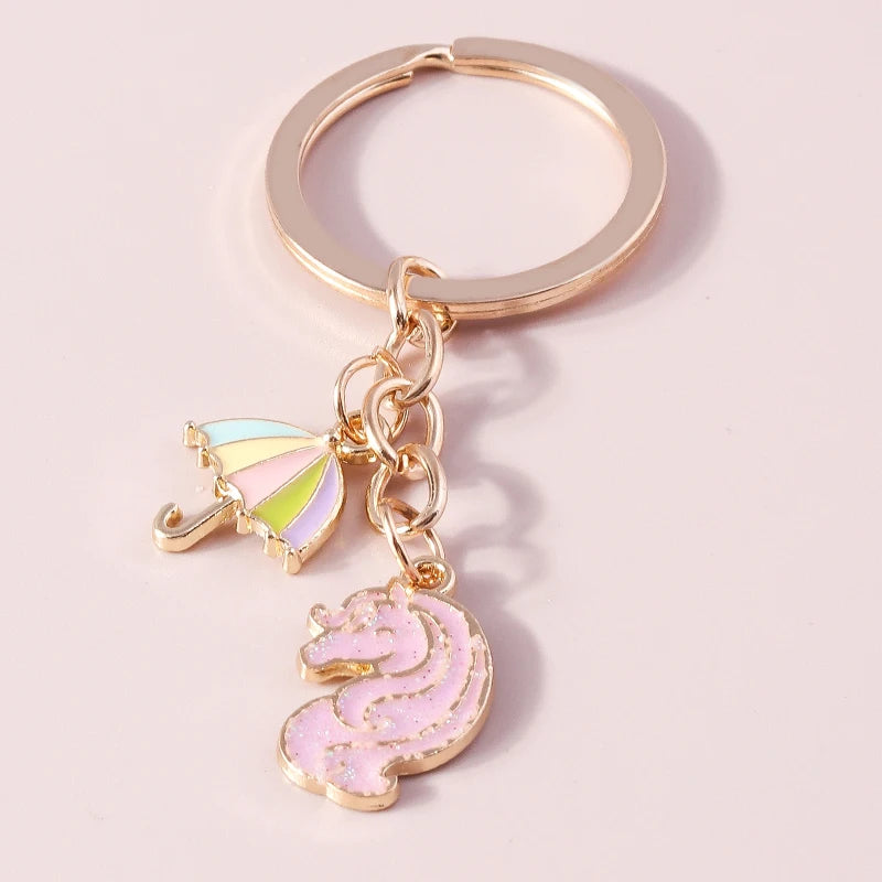 Kawaii Unicorn Castle Keychain π¦β¨ Cute Enamel Pendant for Girls & Women - Perfect DIY Handbag Accessory & Gift! ππ