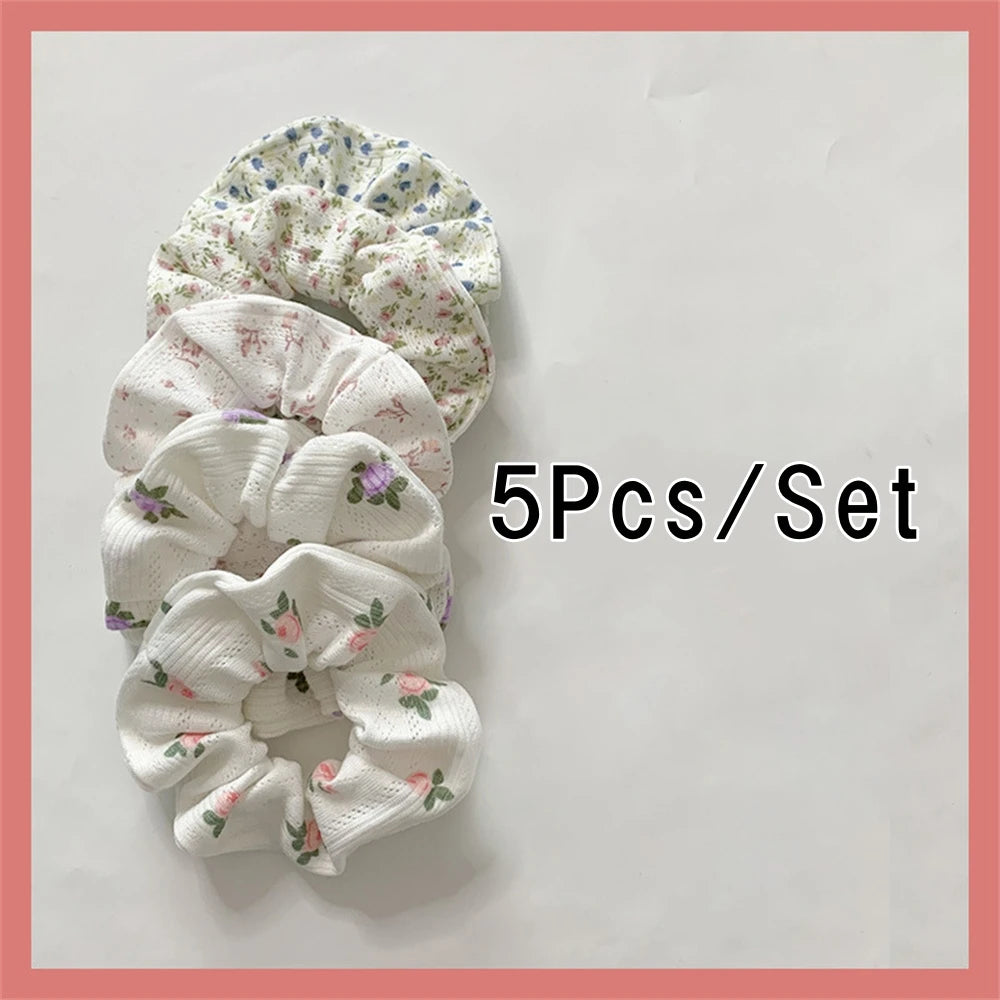Kawaii Floral & Polka Dot Scrunchies Set πΈβ¨ | 5 Cute Elastic Hair Ties for Teens & Girls! ππ