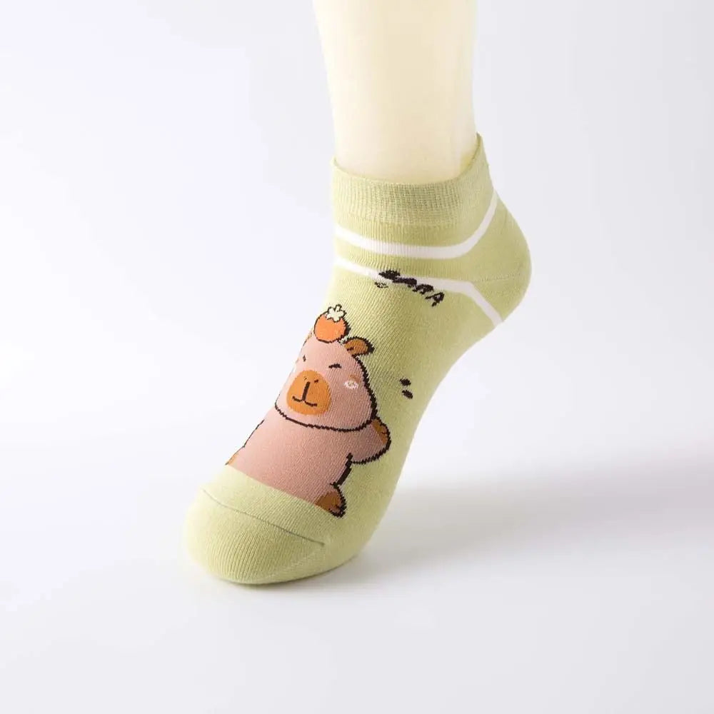 Kawaii Capybara Cotton Ankle Socks πΎβ¨ Fun Summer Hosiery for Women - 5 Pairs!