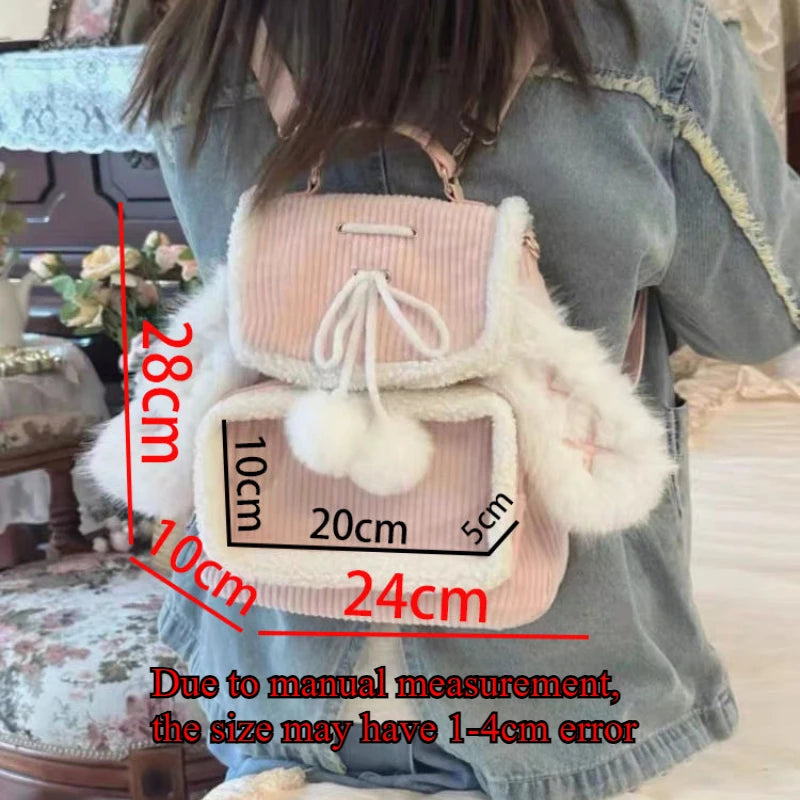 Kawaii Pink Bunny Ear Backpack π°β¨ Cute Corduroy Ita Bag for Women β Adorable Plush Aesthetic! πΈπ