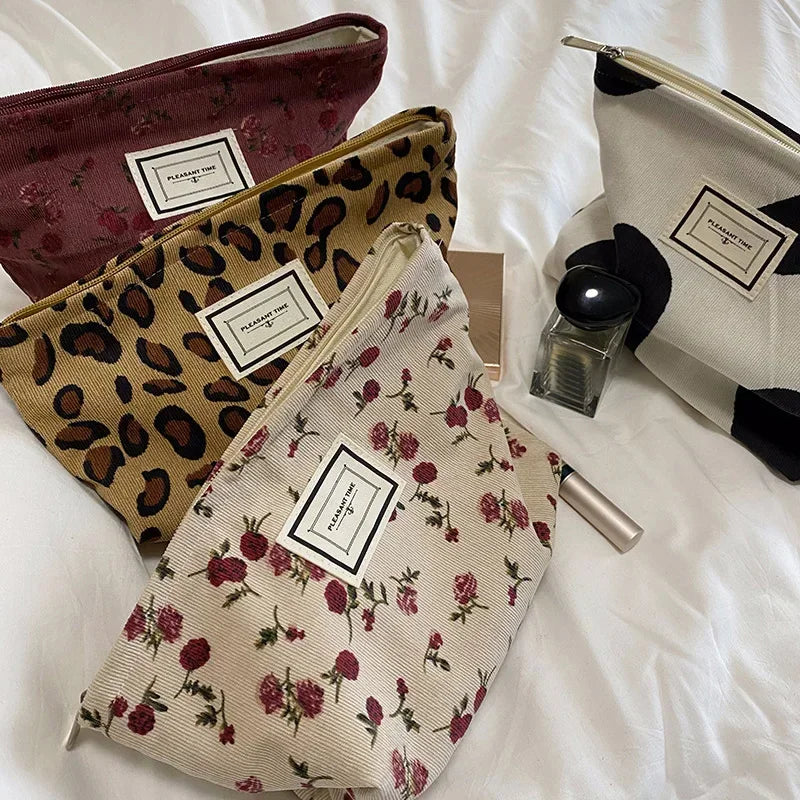 Kawaii Corduroy Floral Makeup Clutch Bag πΈβ¨ | Cute Cosmetic Organizer for Women ππ