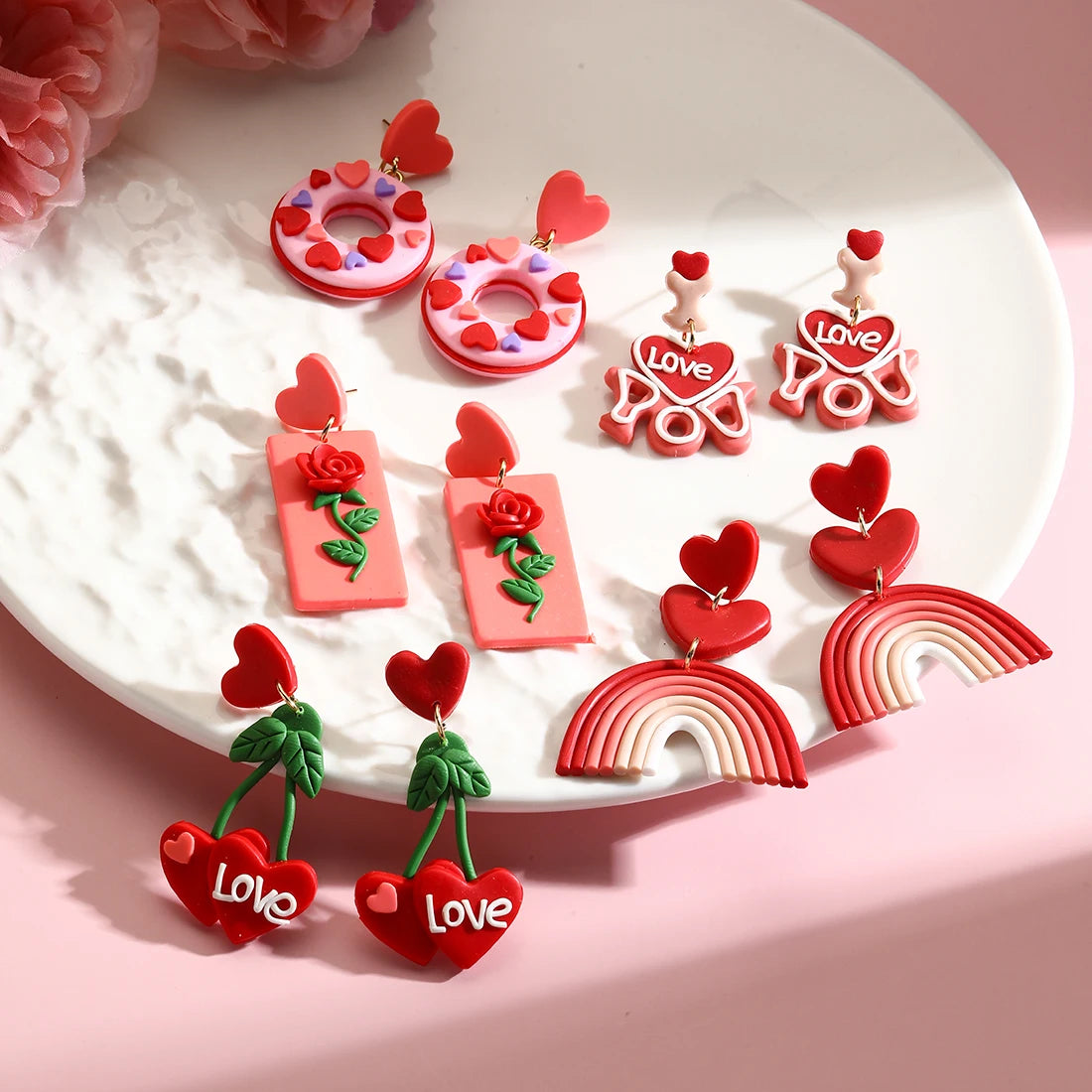 Kawaii Rainbow Heart Dangle Earrings ππ | Handmade Polymer Clay Fun Gifts for Girls & Women πβ¨