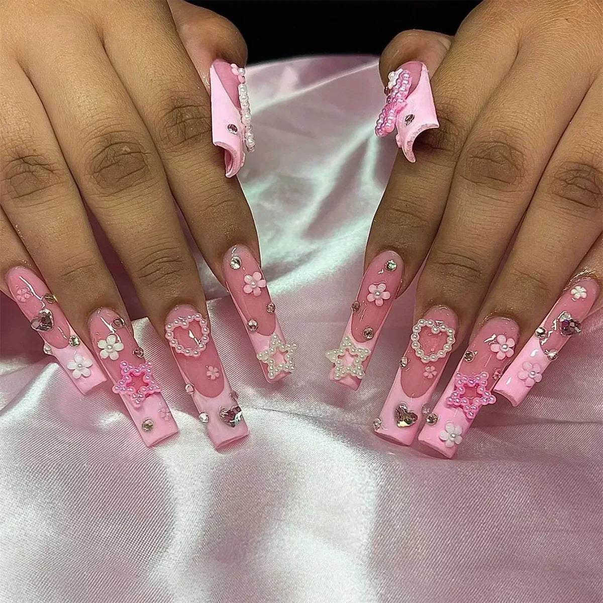 Kawaii Love Pattern Coffin Nails πβ¨ | 24Pcs Brown French Full Cover Press-On Tips π
π