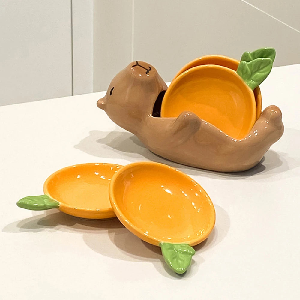 Kawaii Capybara Porcelain Dish Set 🍲🎉 Perfect for parties! 🐻🍚