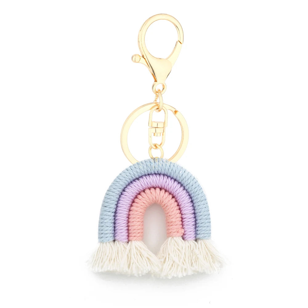 Kawaii 5cm Rainbow Tassel Keychains 🌈✨ | Cute Macrame Car Keyring & Bag Charm for Women 💖💼
