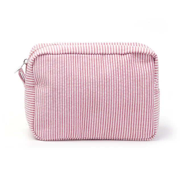 Kawaii Personalized Seersucker Makeup Bag πβ¨ | Custom Embroidered Name | Cute Bridesmaid Gift ππ