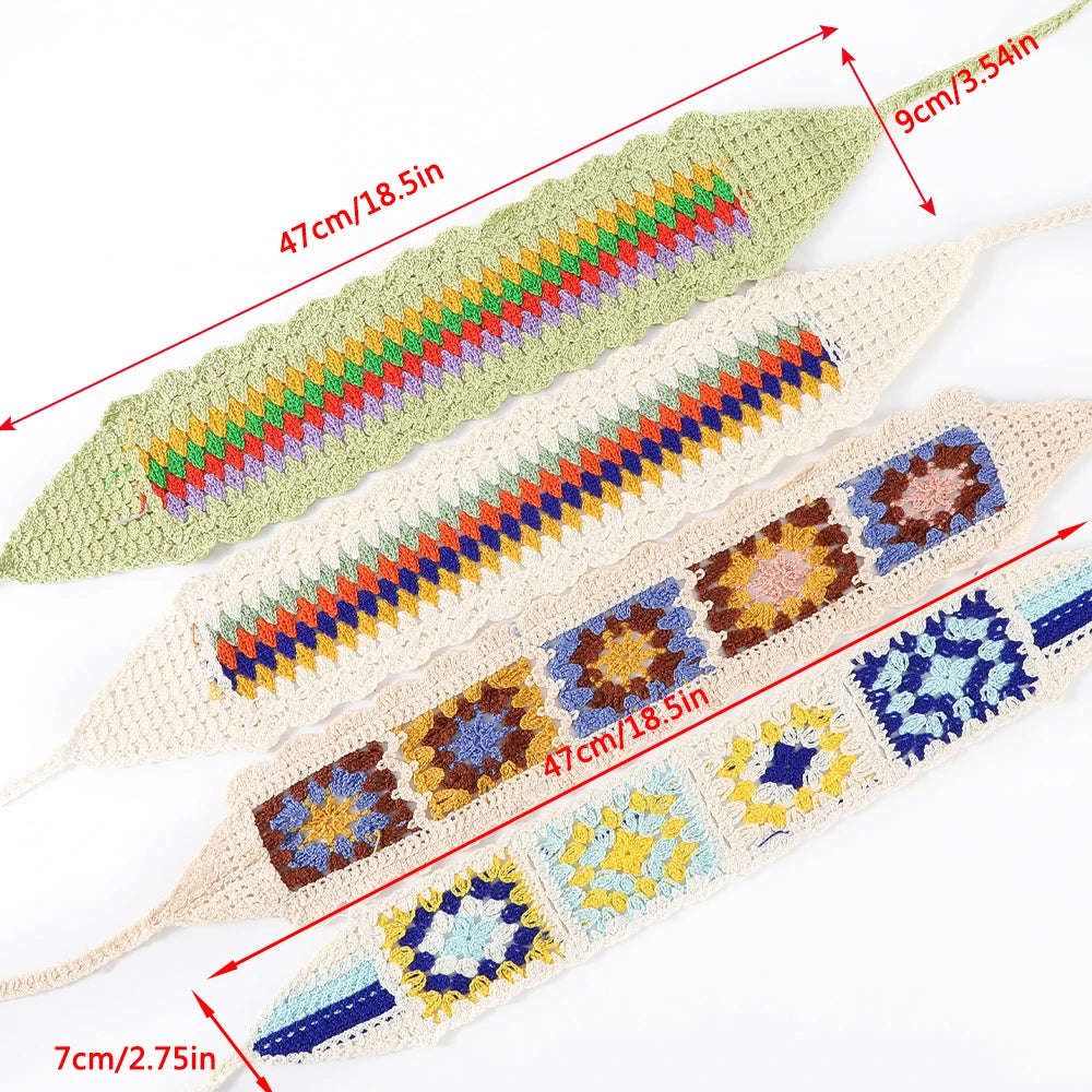 Kawaii Boho Flower Crochet Headband ๐ธโจ Vintage Turban Hair Scarf for Women - Fashionable Accessory for Every Season!