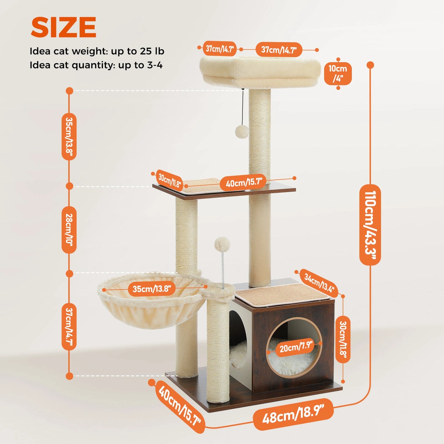 Deluxe Level Cat Tree For Indoor Cats With Cozy Condo Hammock 🐱🪵 Sisal Posts