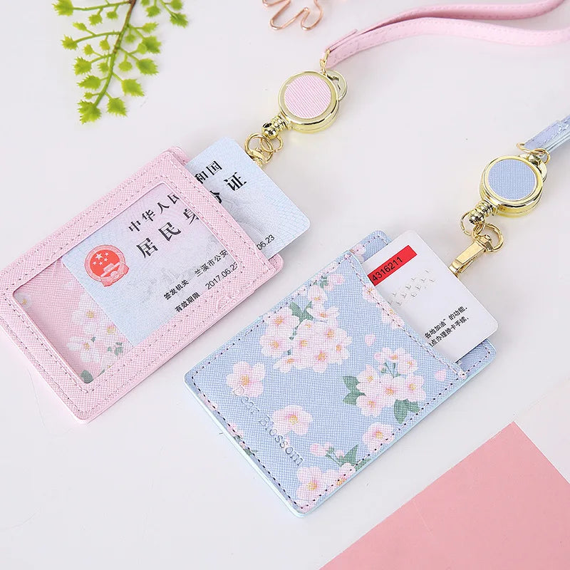 Kawaii Sakura Lanyard Card Holder πΈ | Adorable ID & Business Card Case π | Cute Korean Stationery for Office & Daily Use β¨