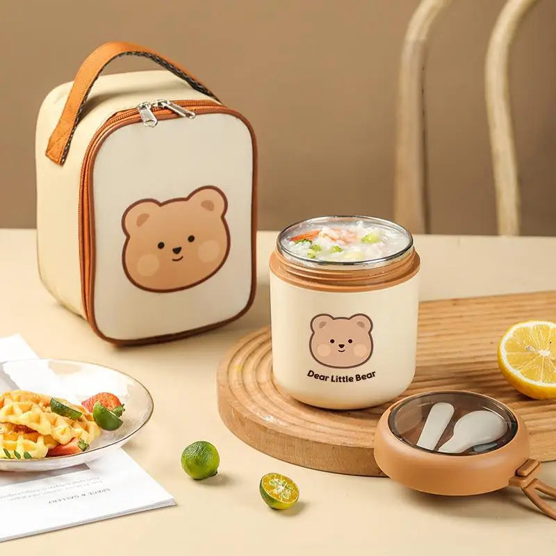 Kawaii 530ml Stainless Steel Lunch Box π°π» Insulated Bento Box for Kids | Cute Rabbit & Bear Thermal Soup Cup πβ¨
