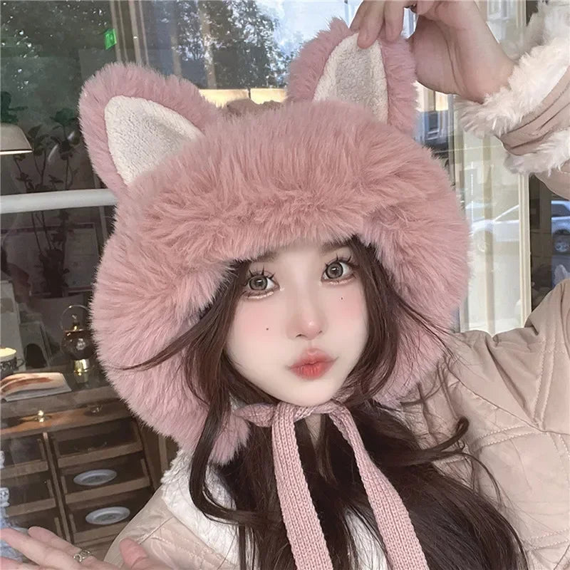 Cute Winter Fox Ear Knitted Hat π¦βοΈ - Adorable Plush Bonnets for Women to Keep Warm and Stylish!