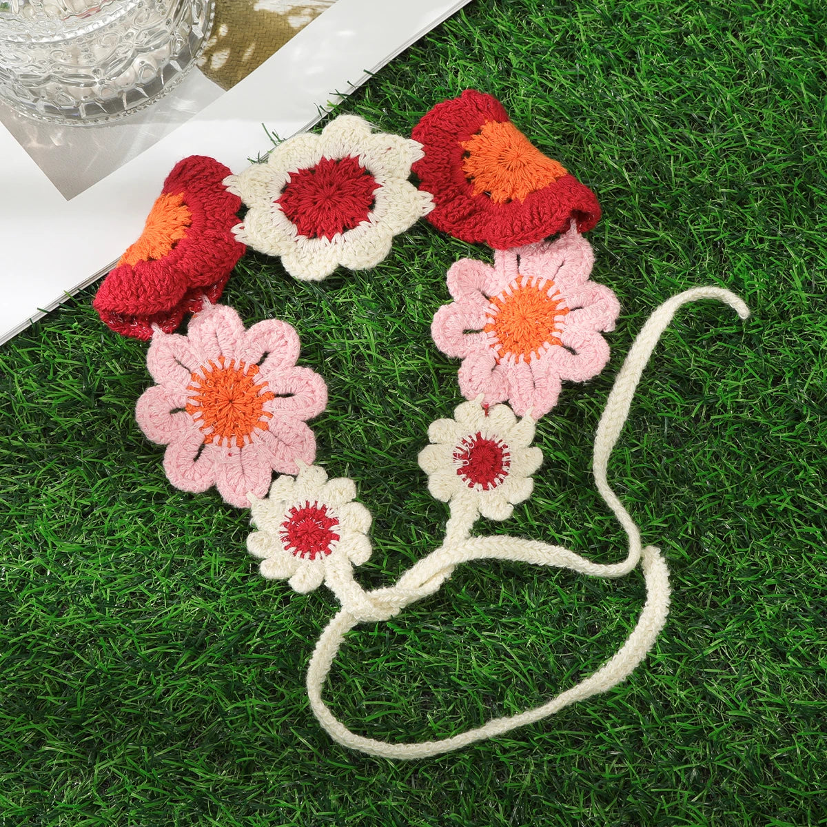 Kawaii Boho Flower Crochet Headband ๐ธโจ Vintage Turban Hair Scarf for Women - Fashionable Accessory for Every Season!