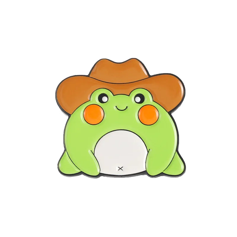 Kawaii Cowboy Hat Frog Enamel Pins πΈπ© - Cute Froggy Brooches for Bags & Clothes, Fun Animal Jewelry Gift for Kids & Friends!