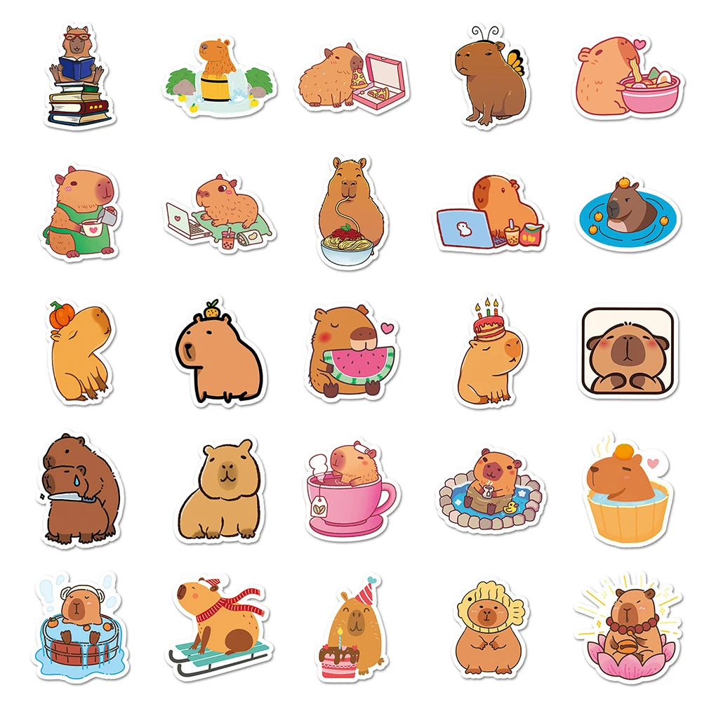 Kawaii Capybara Sticker Pack πΎ | 10/30/50/100 Cute Waterproof Animal Decals for DIY Notebook, Phone & Laptop π¨β¨