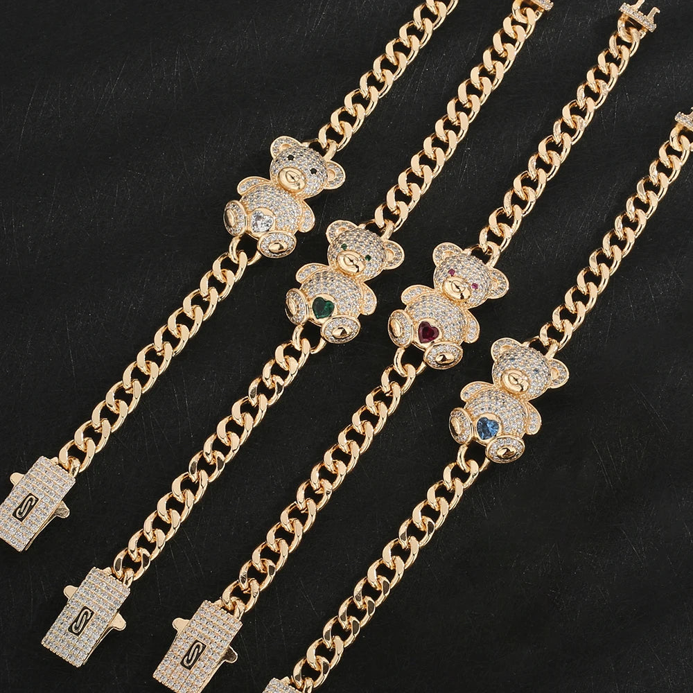 Charming Kawaii Teddy Bear Cuff Bracelet with Sparkling CZ Crystals π»πβ¨