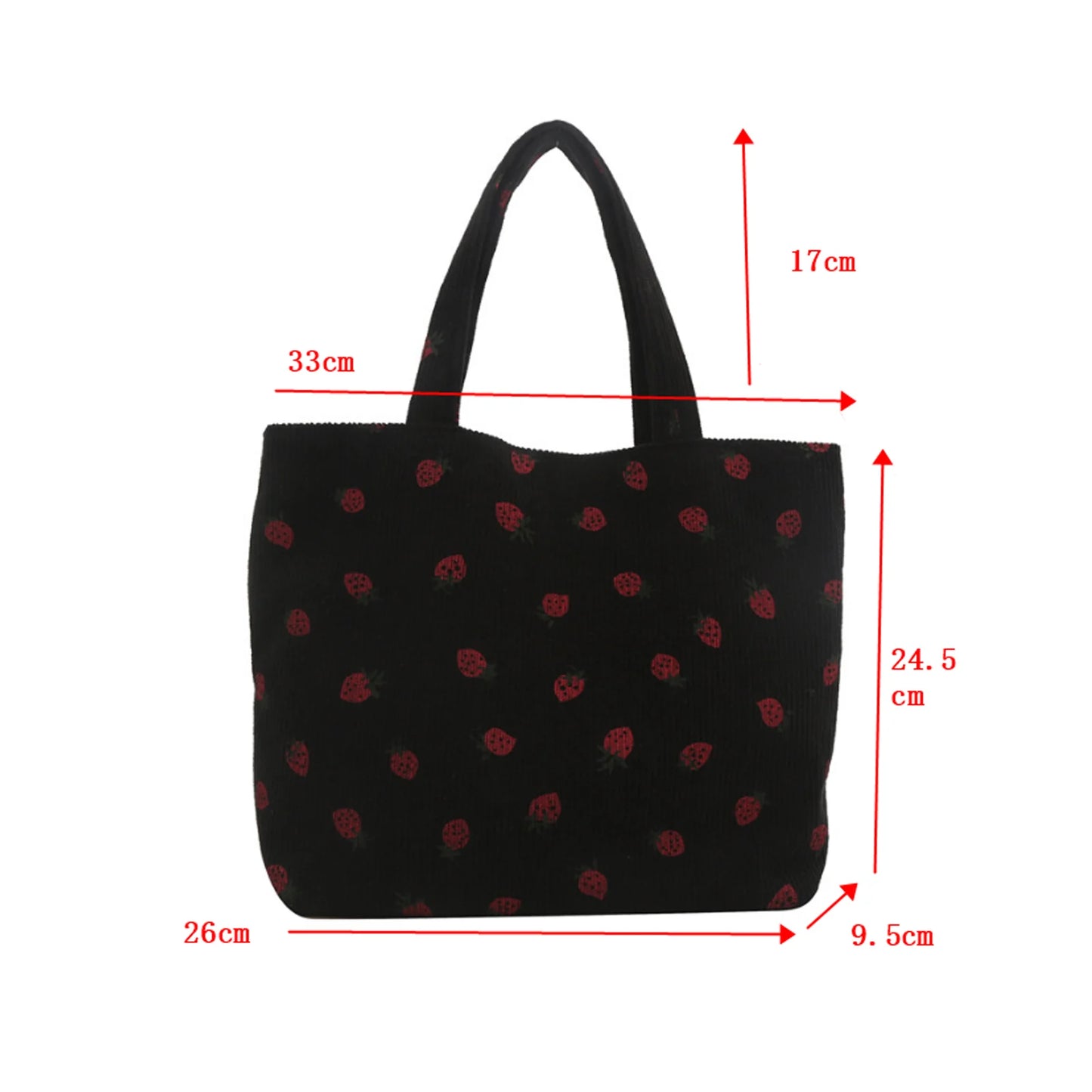 π Adorable Strawberry Corduroy Tote Bag π - Stylish & Spacious for Shopping, Travel & More! πβ¨ - Pixie Quill