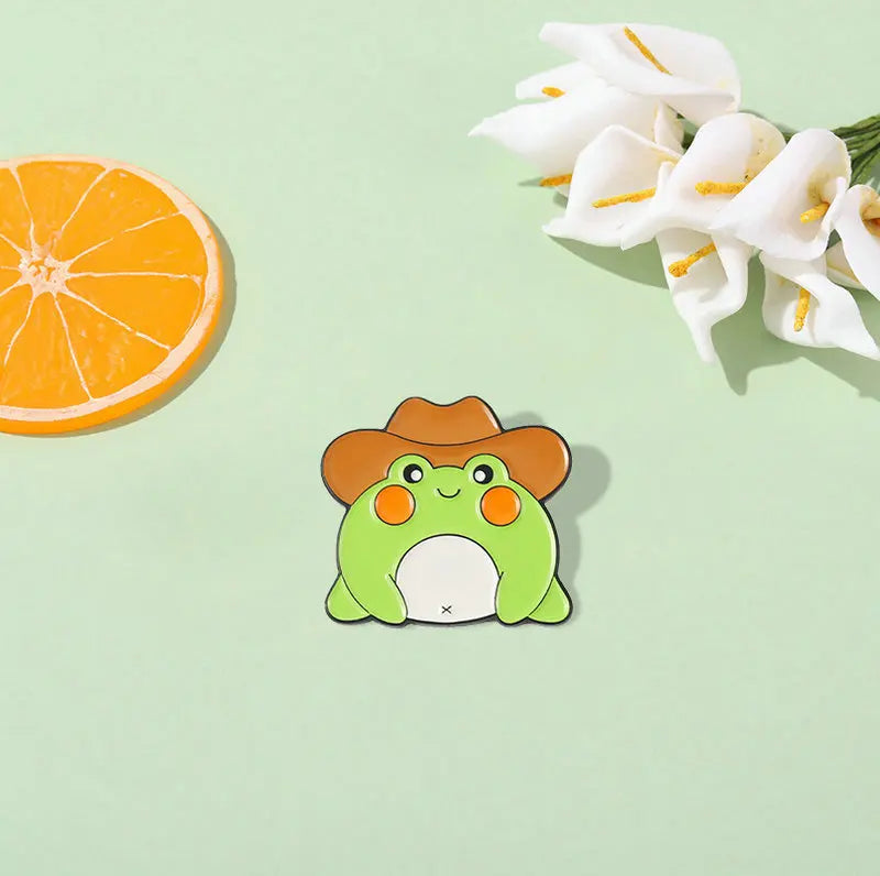 Kawaii Cowboy Hat Frog Enamel Pins πΈπ© - Cute Froggy Brooches for Bags & Clothes, Fun Animal Jewelry Gift for Kids & Friends!