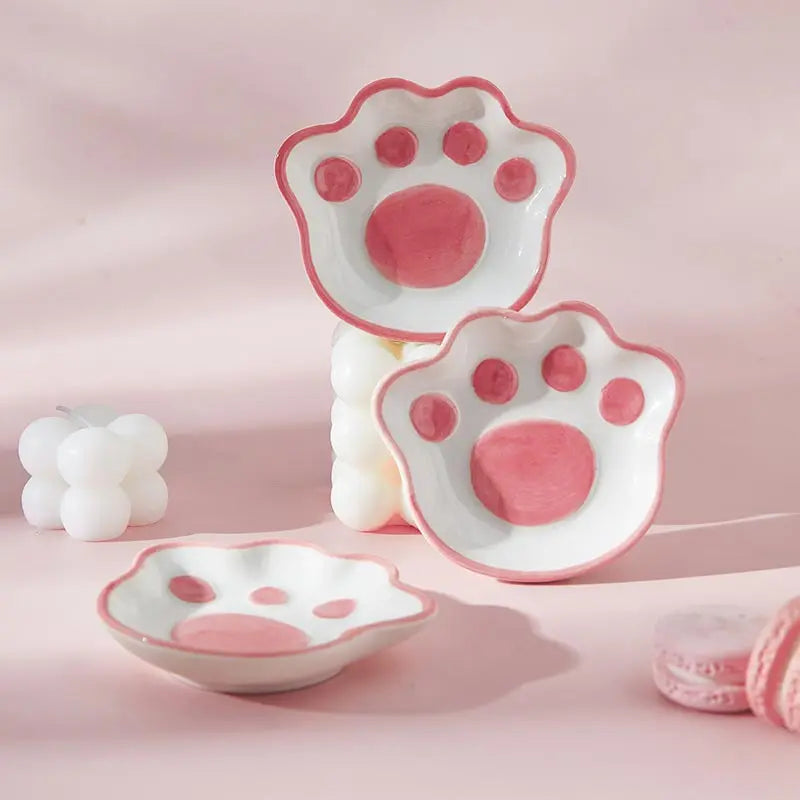Adorable Cat's Paw Ceramic Sauce Dish πβ¨ Kawaii Dessert Plate for Dips & Seasonings πΎπΈ