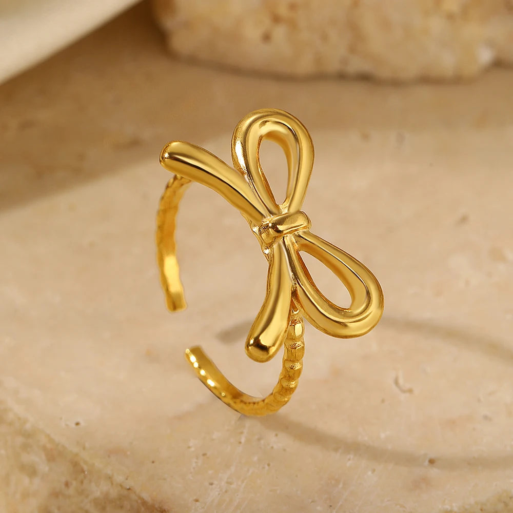 Kawaii Stainless Steel Bow Tie Ring πβ¨ Adjustable & Chic Jewelry for Women π Perfect Gift for Special Occasions! π
