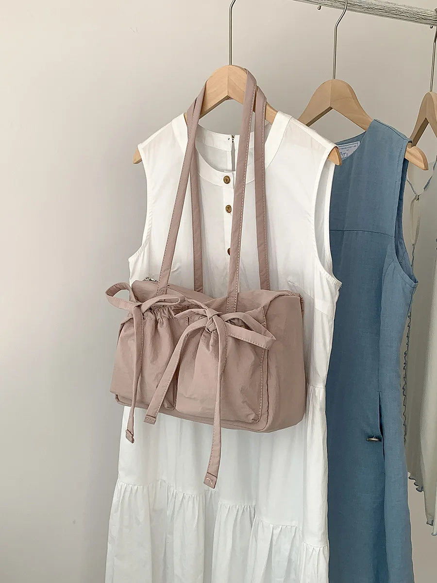 Charming Kawaii Nylon Tote Bag with Adorable Bow Design β Spacious & Playful Travel Companion! πΈπβ¨