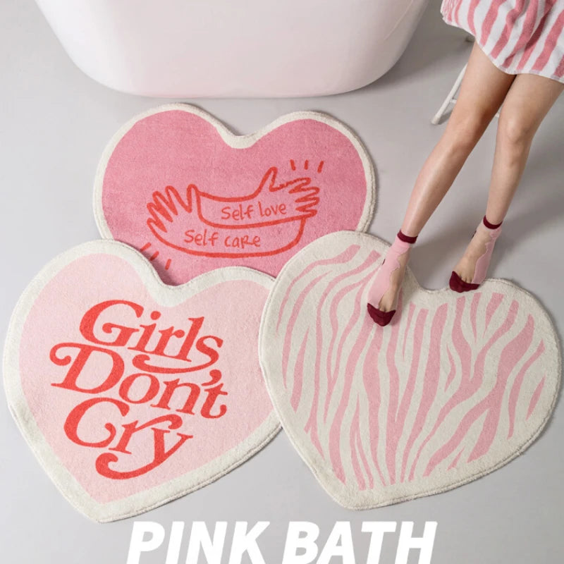 Kawaii Pink Love Round Rug πΈβ¨ Cute Girl's Room Carpet & Play Mat π Polyester Decor for Living & Bathroom