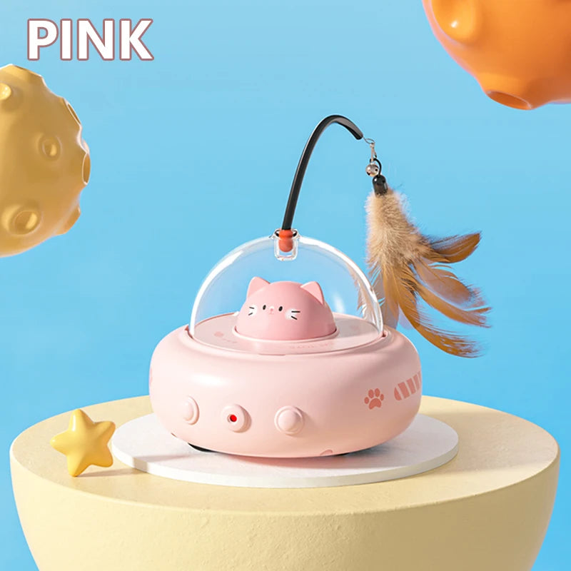 Kawaii Electric UFO Cat Teaser Stick πΈβ¨ - Interactive Feather Toy with Bell for Playful Feline Fun! πΎπ