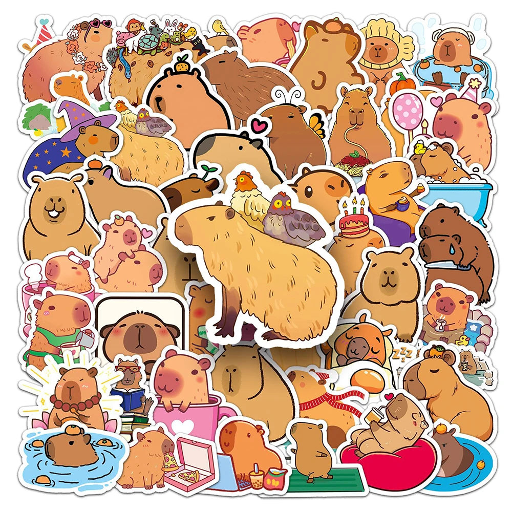 Kawaii Capybara Sticker Pack πΎ | 10/30/50/100 Cute Waterproof Animal Decals for DIY Notebook, Phone & Laptop π¨β¨