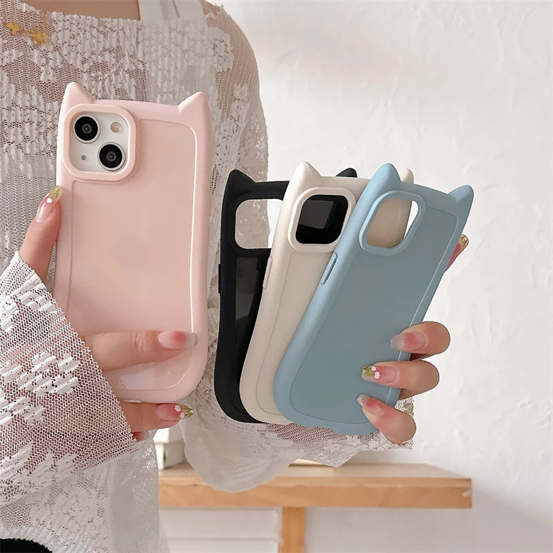 Kawaii Cat Ear Silicone Phone Case for iPhone 15/14/13/12/11 Pro Max πΎπ - Cute & Shockproof Cover for Girls!