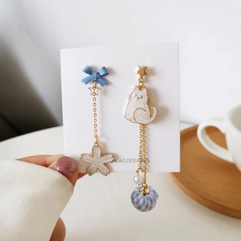 πΈβ¨ Adorable Cat & Cherry Blossom Dangle Earrings for Playful Souls! πΎπ