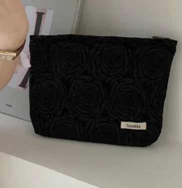 Kawaii Corduroy Floral Makeup Clutch Bag πΈβ¨ | Cute Cosmetic Organizer for Women ππ