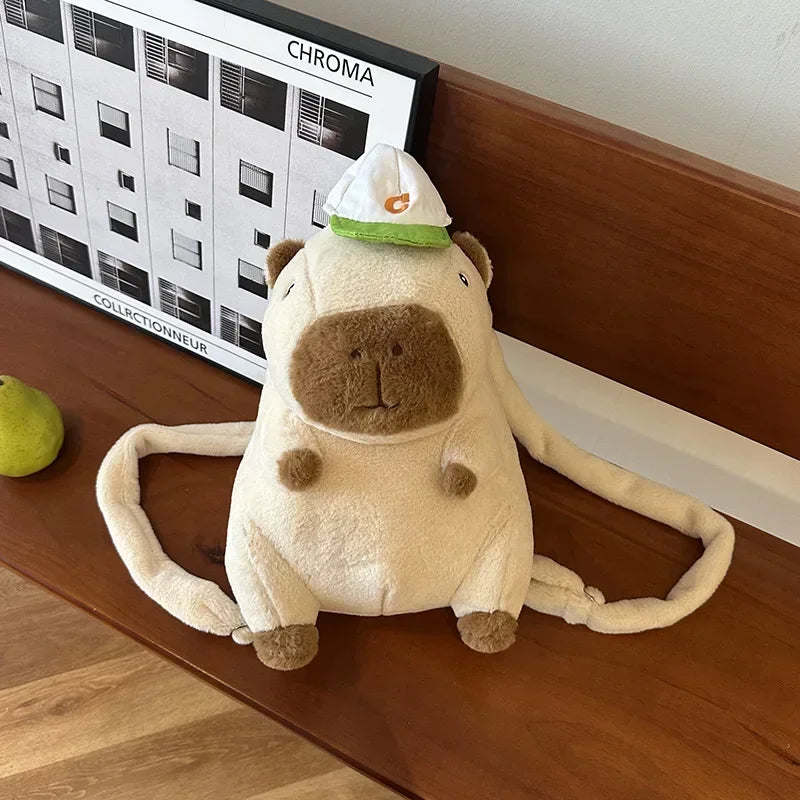 Kawaii Capybara Plush Backpack πΎπ - Adorable Strawberry Hat Turtle Design, 33cm Stuffed Toy Pendant!