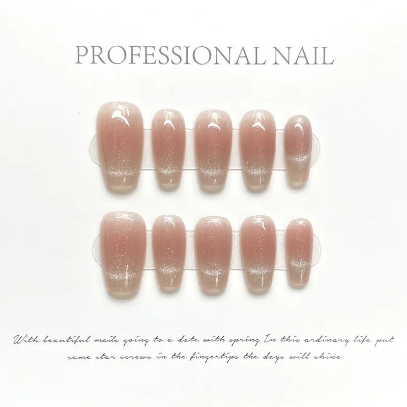Kawaii Pink Cat Eye Press-On Nails ππ | Handmade False Nails with Love Heart & Bow Designs πΈβ¨ Perfect for Sweet DIY Manicures!