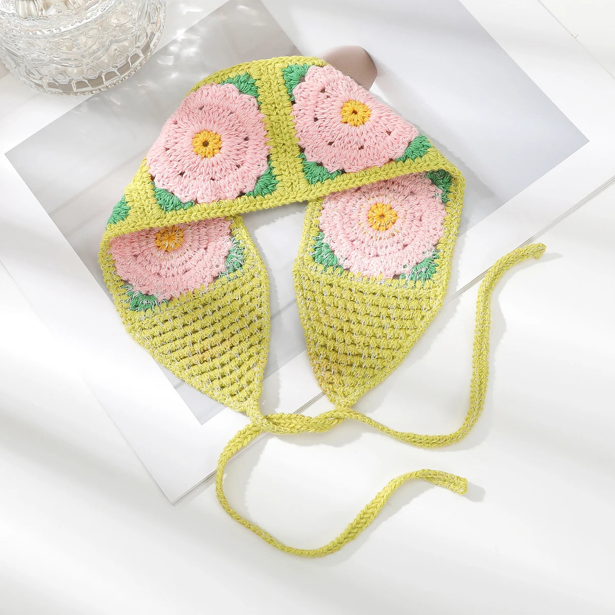 Kawaii Boho Flower Crochet Headband ๐ธโจ Vintage Turban Hair Scarf for Women - Fashionable Accessory for Every Season!