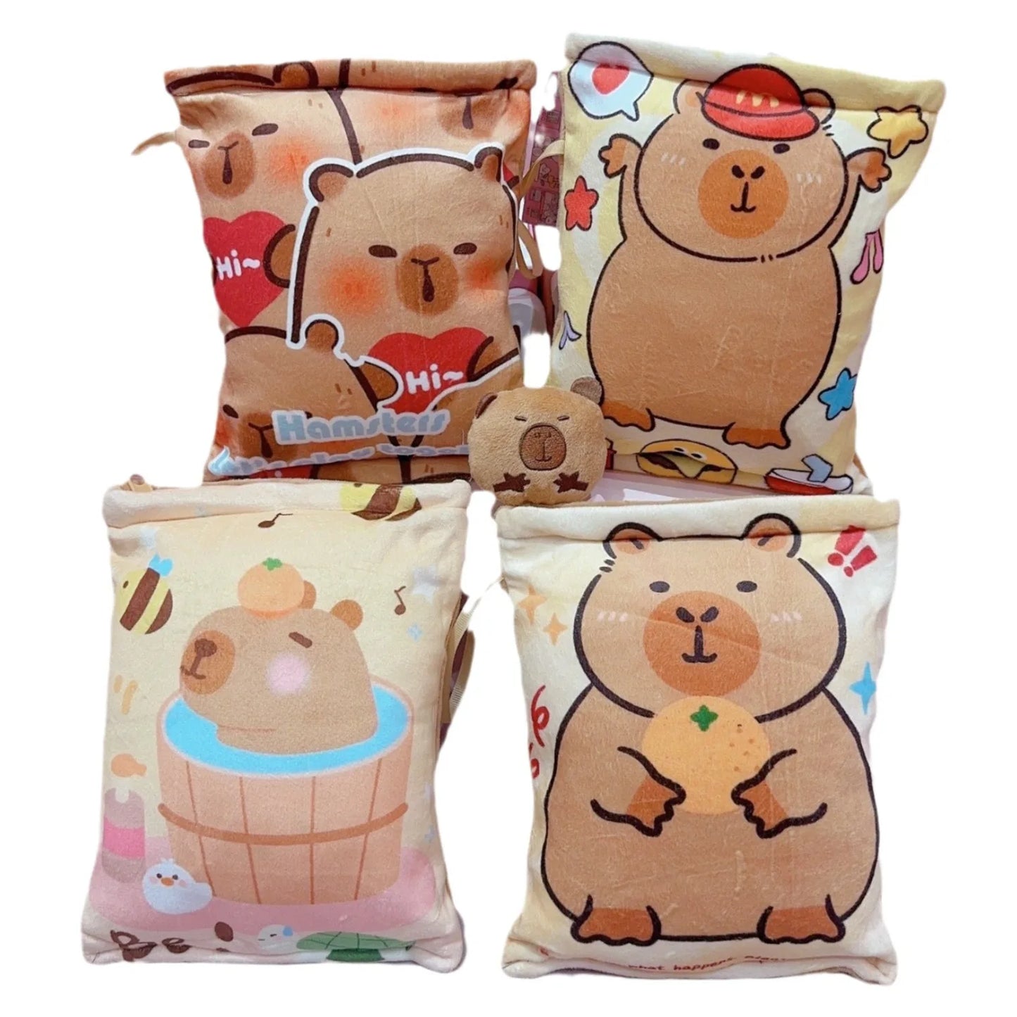 Adorable Kawaii Capybara Plush Snack Bag πΎπ - Cute & Soft Animal Bag with 4 Tiny Capybara Cubs!