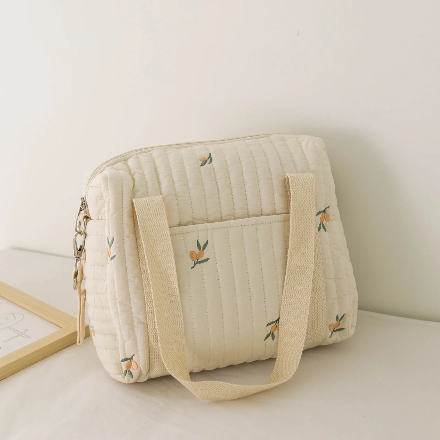 Kawaii Bear Embroidered Baby Diaper Bag 🐻💕 | Stylish Quilted Mummy Messenger Bag for Newborn Care & Stroller Storage 🌈✨
