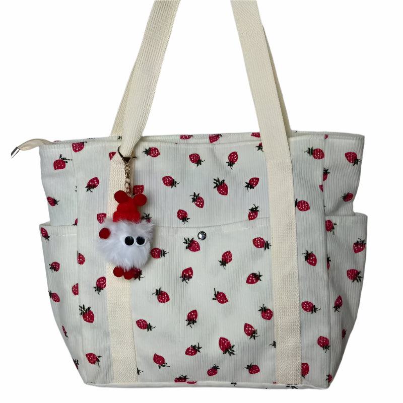 Kawaii Strawberry Corduroy Tote Bag πβ¨ | Stylish & Versatile Shoulder Bag for Women! πΌπ