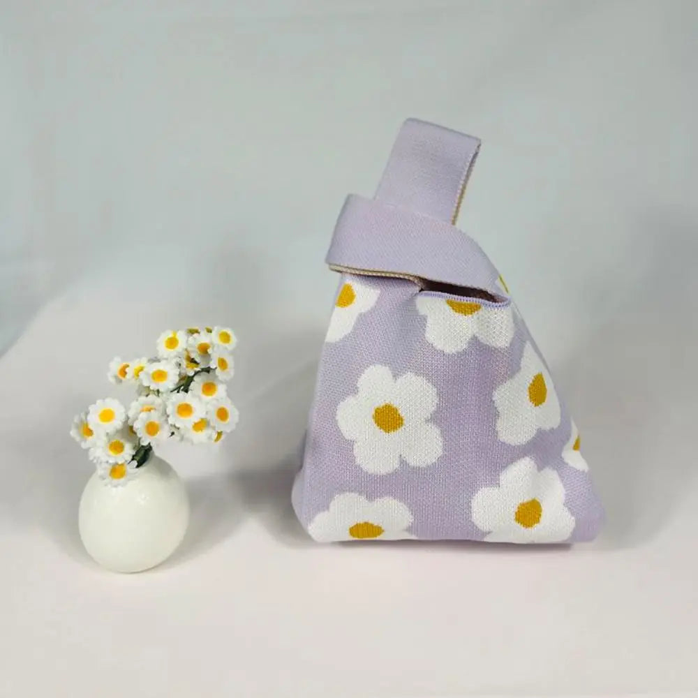 Kawaii Floral Knit Knot Bag πΈβ¨ - Mini Wrist Tote for Stylish Students ππΌ