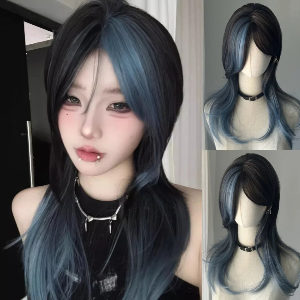 Enchanting Ombre Kawaii Wig πβ¨ - Long Straight Lolita Style with Bangs in Glacier Blue & Blonde!