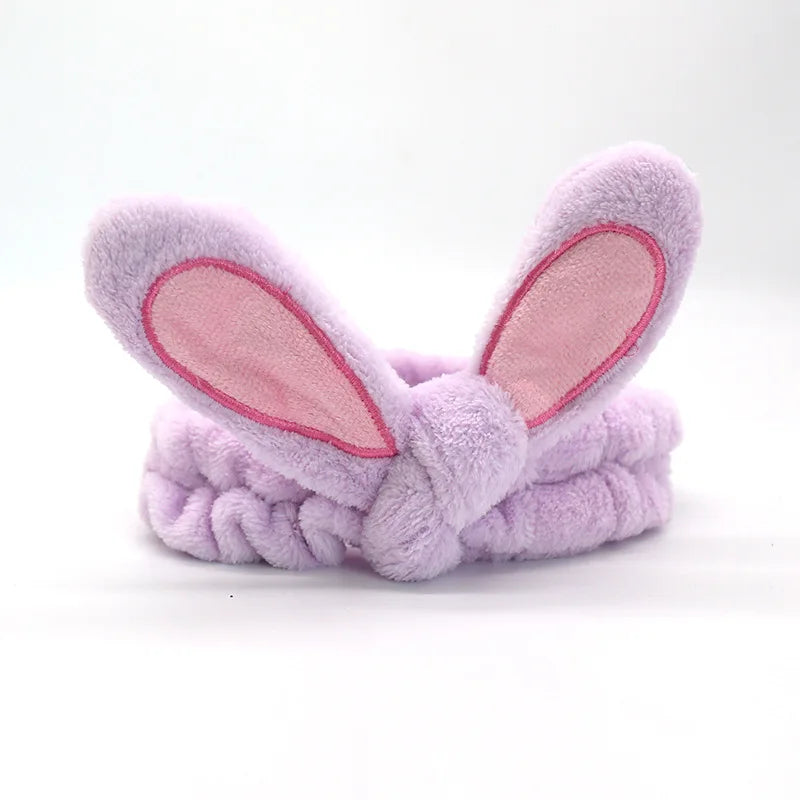 Women Wash Face Makeup Soft Coral Fleece Elastic Headband Head Wrap Cute Rabbit Bow Animal Ears Hairband Girl Hair Accessories