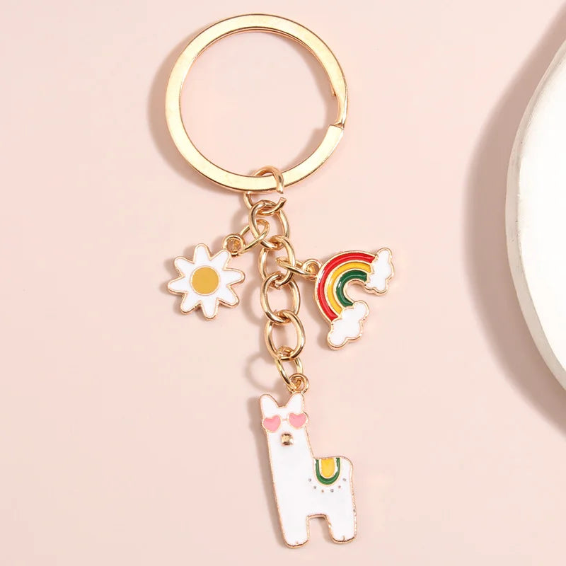 Kawaii Animal Keychains πΈπΎ Adorable Alpaca & Flower Heart Enamel Key Rings for Trendy Bags π Perfect DIY Jewelry Gifts!